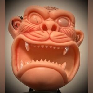 Vintage Ugly Monster Face Rubber 4 Finger Puppet w/ sharp teeth & gapping mouth